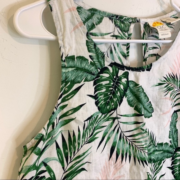 C&C California 100% Linen Palm Leaf Print Shift Dress Small - Picture 5 of 9